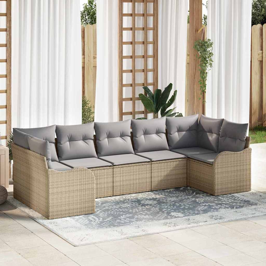 Kerti Kanapé Szett 7 pcs bézs és világosszürke Poli rattan