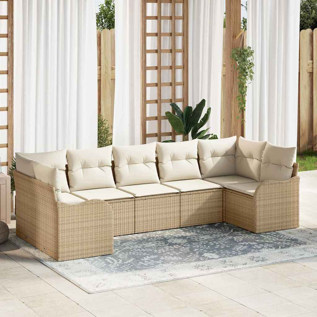 Kerti Kanapé Szett tárolóval 7 pcs Bézs és fehér Poli rattan