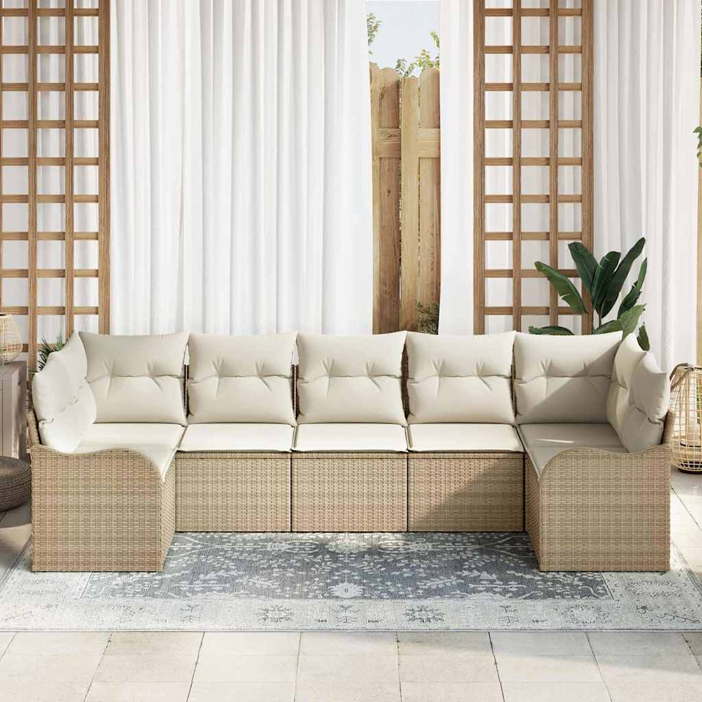 Kerti Kanapé Szett tárolóval 7 pcs Bézs és fehér Poli rattan