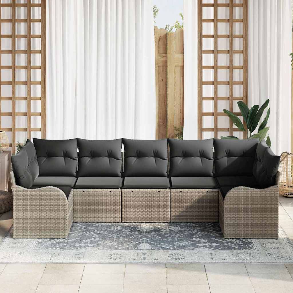 Kerti Kanapé Szett tárolóval 7 pcs Világosszürke Poli rattan
