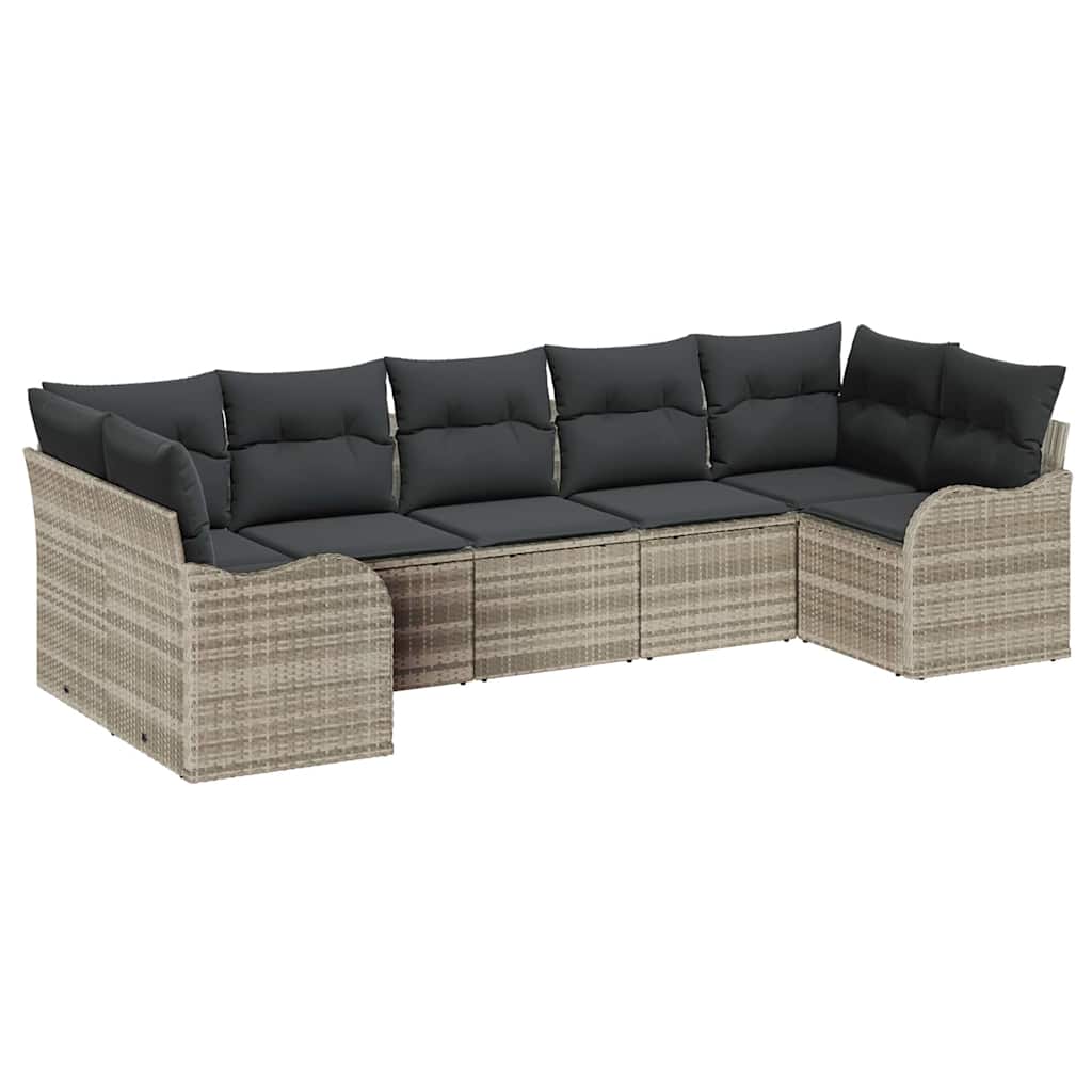 Kerti Kanapé Szett tárolóval 7 pcs Világosszürke Poli rattan