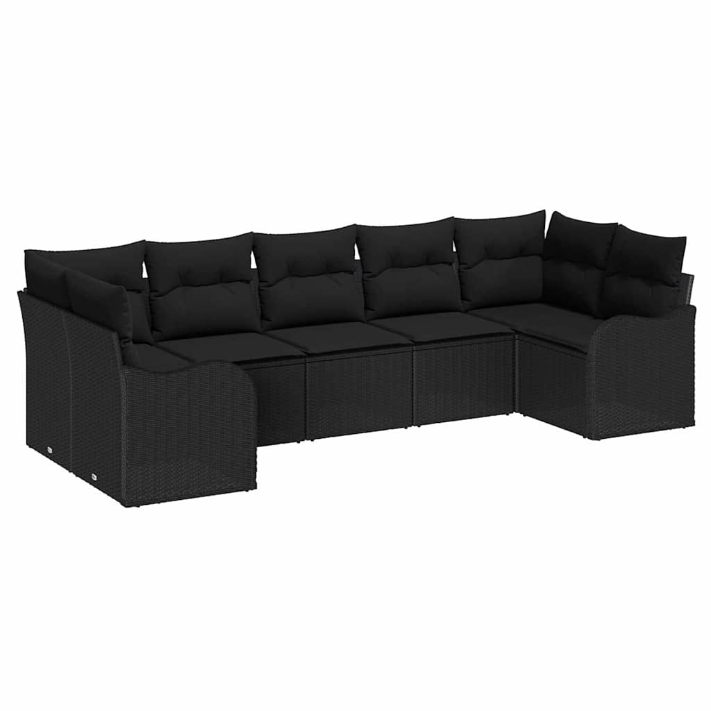 Kerti Kanapé Szett tárolóval 7 pcs Fekete Poli rattan