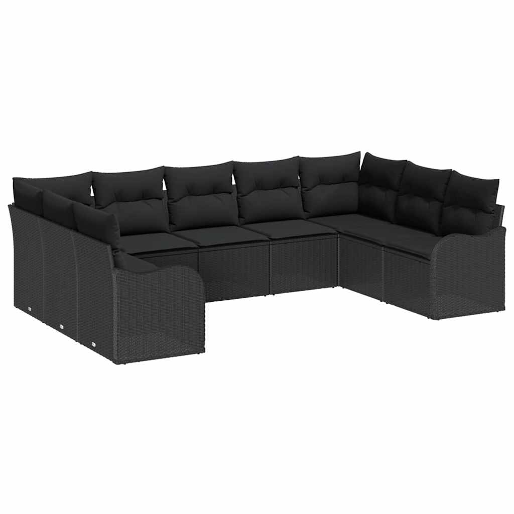 Kerti Kanapé Szett tárolóval 9 pcs Fekete polirattan