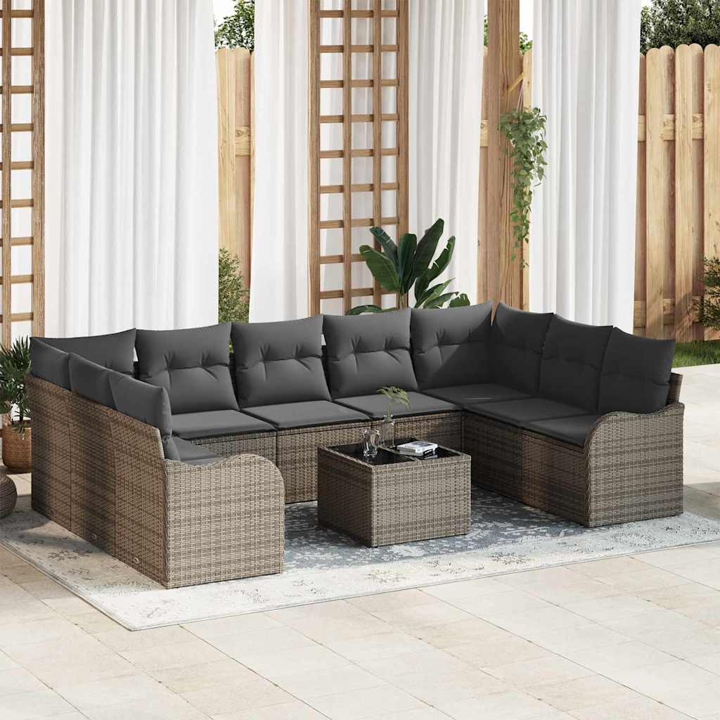Kerti Kanapé Szett párnával 10 pcs Szürke Poli rattan