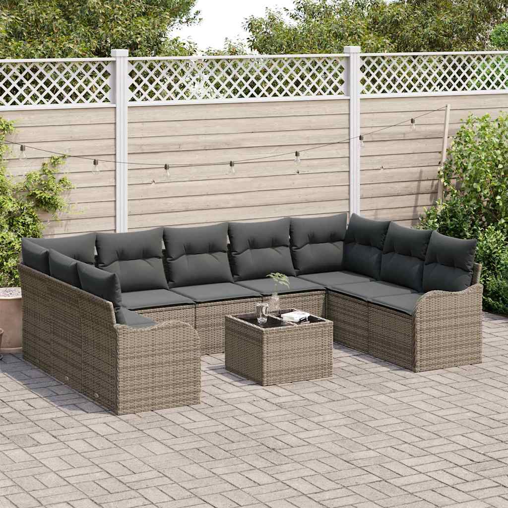 Kerti Kanapé Szett párnával 10 pcs Szürke Poli rattan