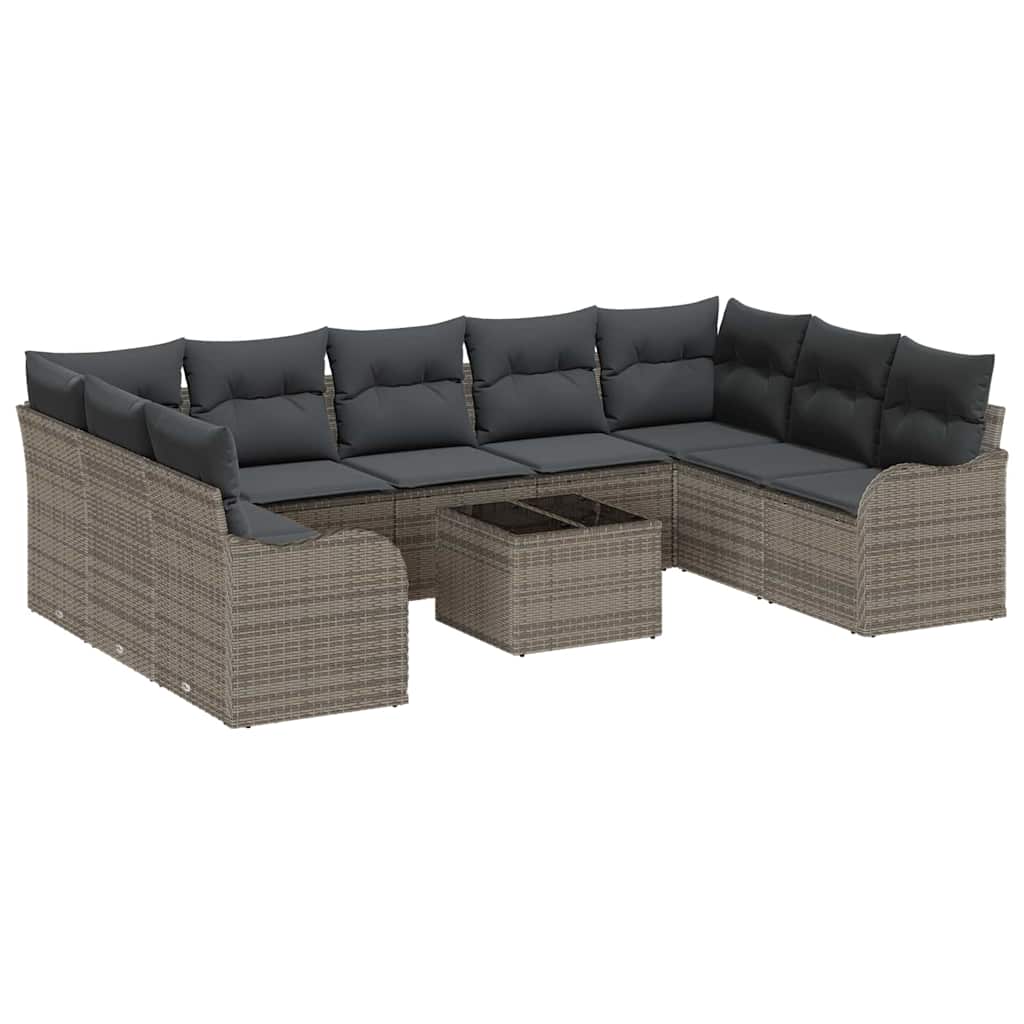 Kerti Kanapé Szett párnával 10 pcs Szürke Poli rattan