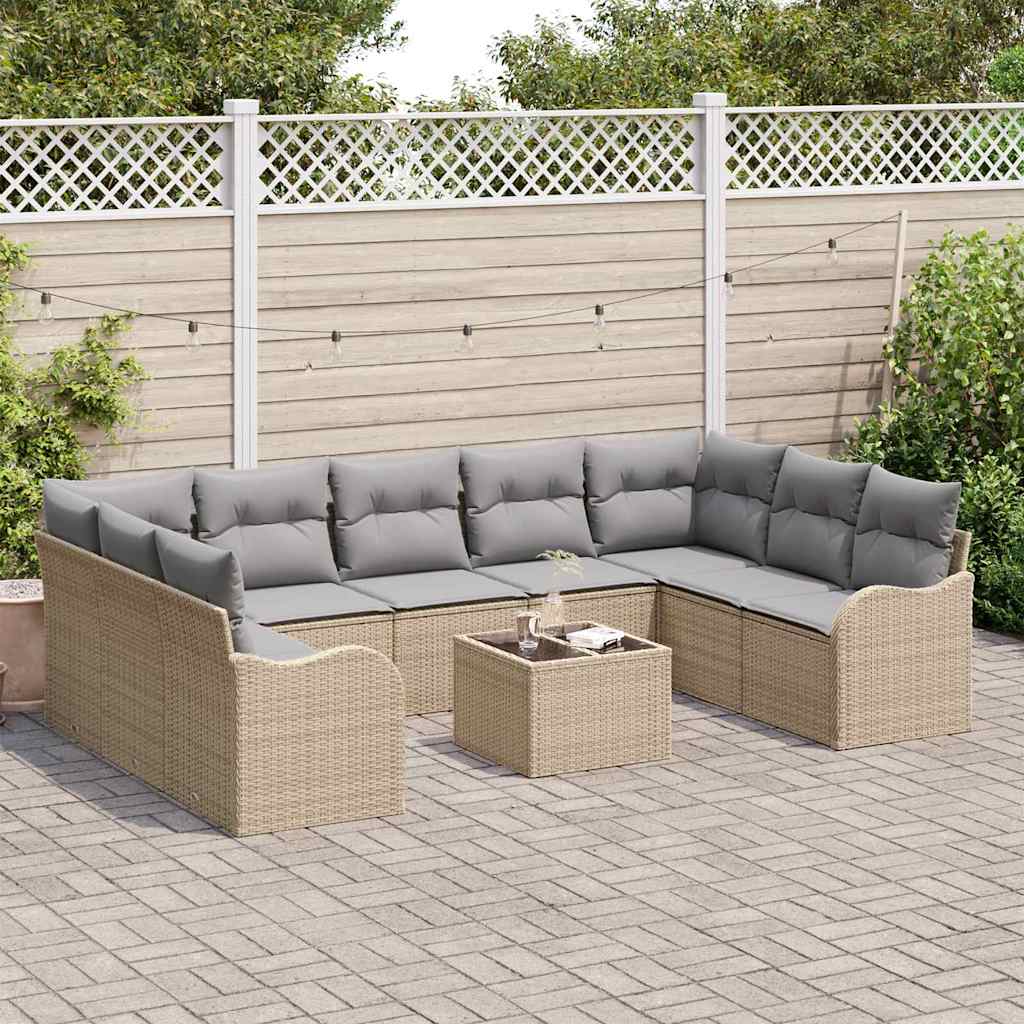 Kerti Kanapé Szett 10 pcs bézs és világosszürke Poli rattan