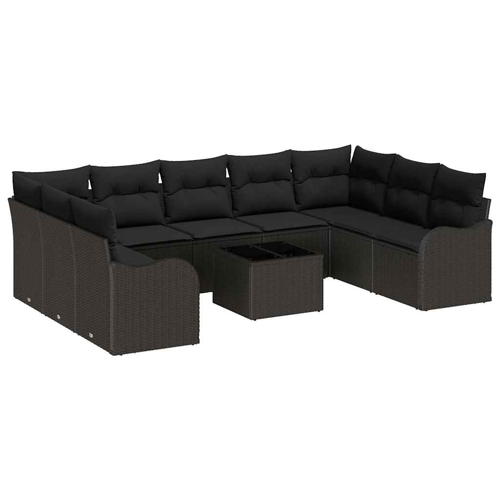 Kerti Kanapé Szett párnával 10 pcs Fekete Poli rattan