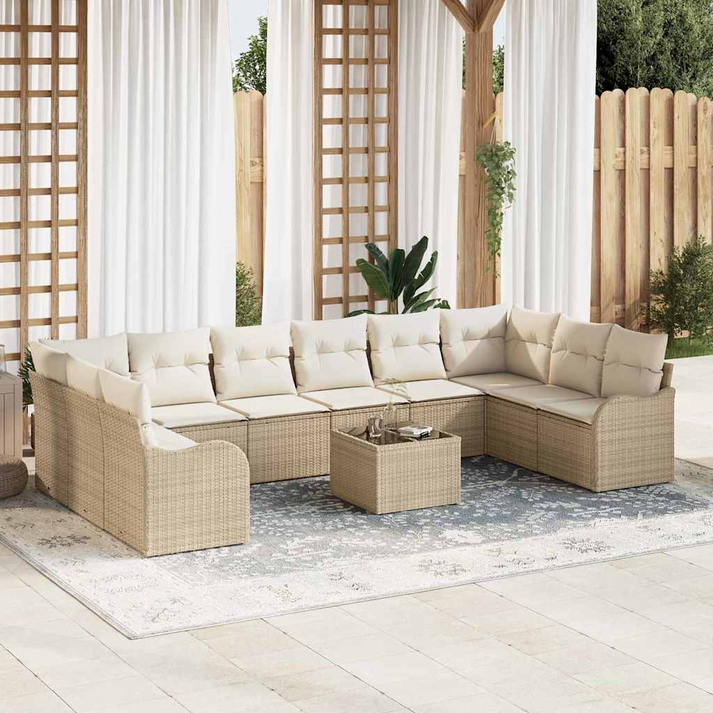 Kerti Kanapé Szett tárolóval 11 pcs Beige és Fehér polirattan