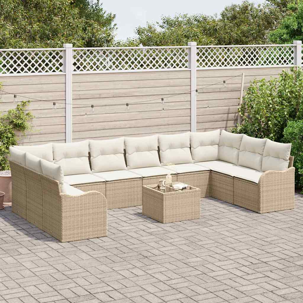 Kerti Kanapé Szett tárolóval 11 pcs Beige és Fehér polirattan