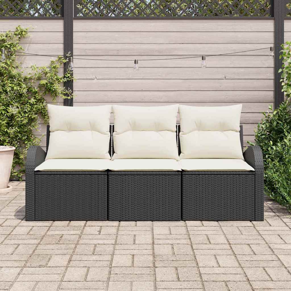Kerti Kanapé Szett tárolóval 3 pcs Fekete és fehér Poli rattan