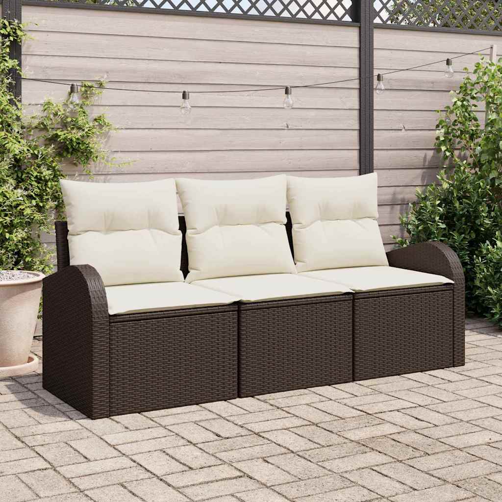 Kerti Kanapé Szett tárolóval 3 pcs Barna és fehér Poli rattan