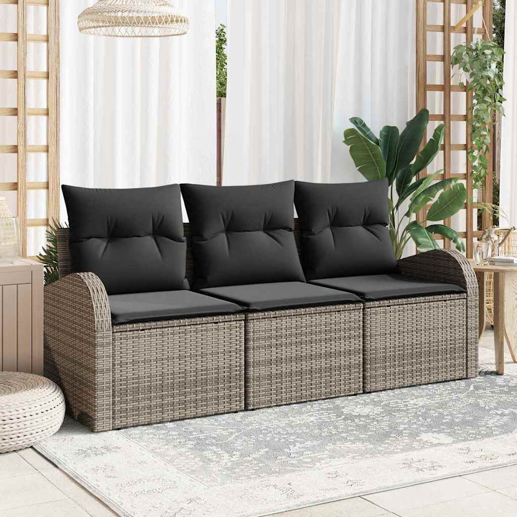 Kerti Kanapé Szett tárolóval 3 pcs Szürke Poli rattan
