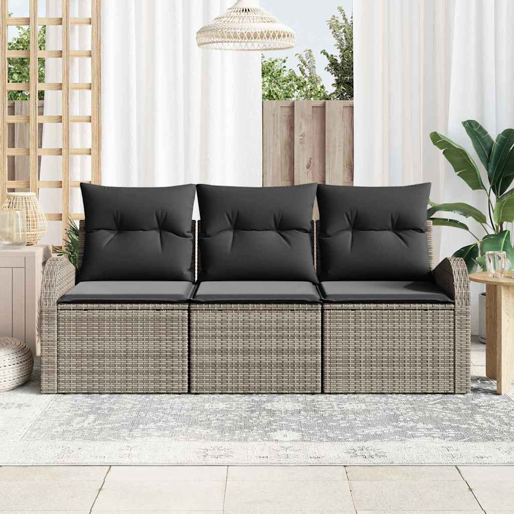 Kerti Kanapé Szett tárolóval 3 pcs Szürke Poli rattan