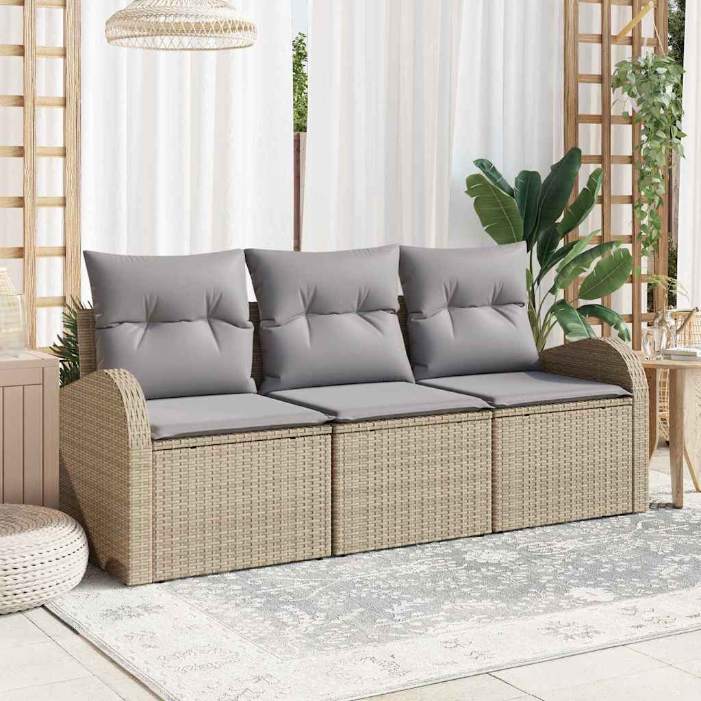 Kerti Kanapé Szett 3 pcs bézs és világosszürke Poli rattan