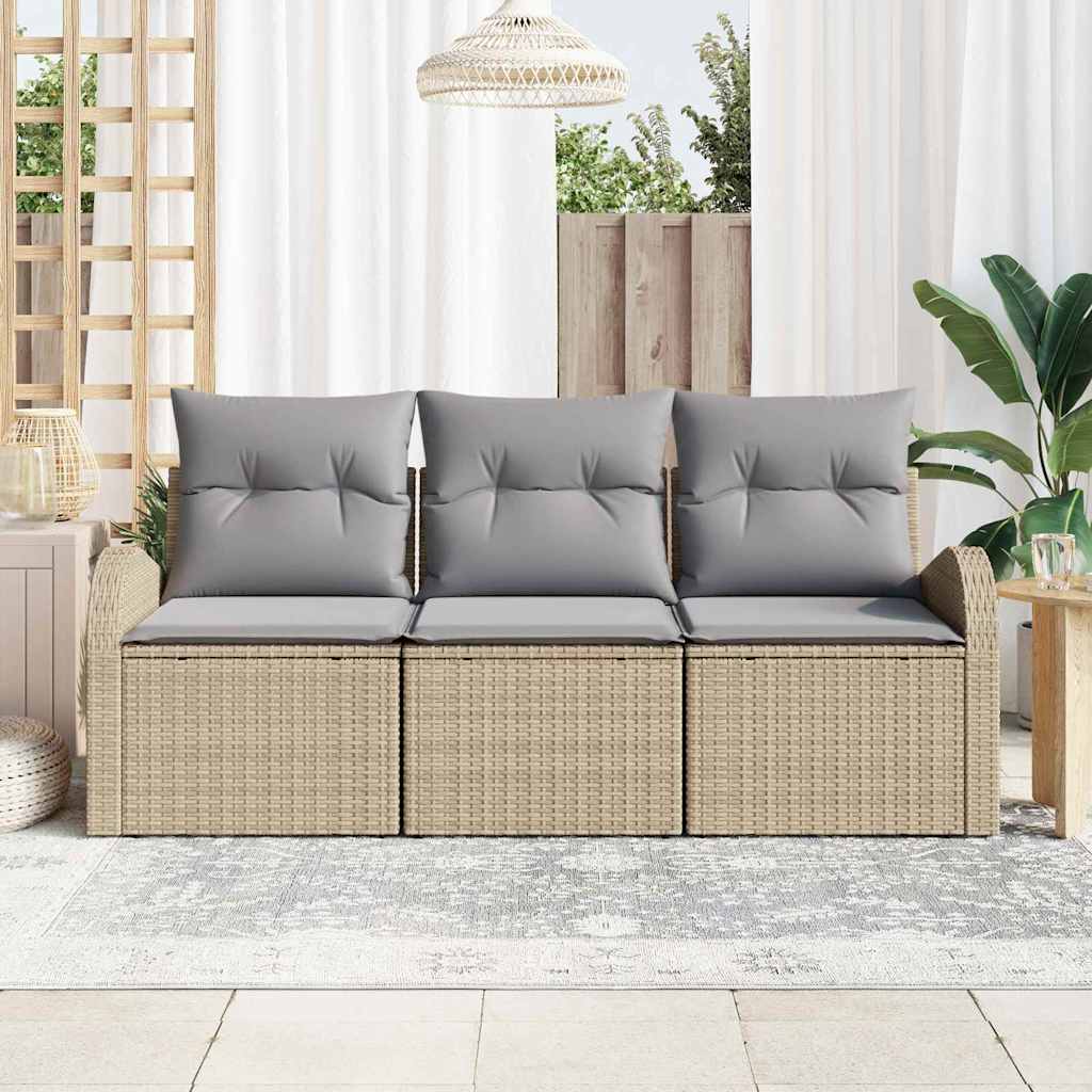 Kerti Kanapé Szett 3 pcs bézs és világosszürke Poli rattan