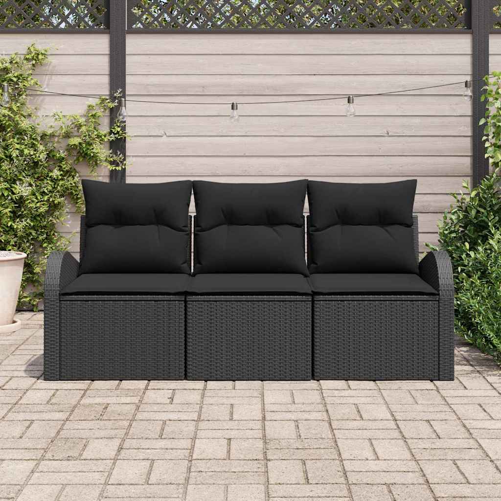 Kerti Kanapé Szett tárolóval 3 pcs Fekete Poli rattan