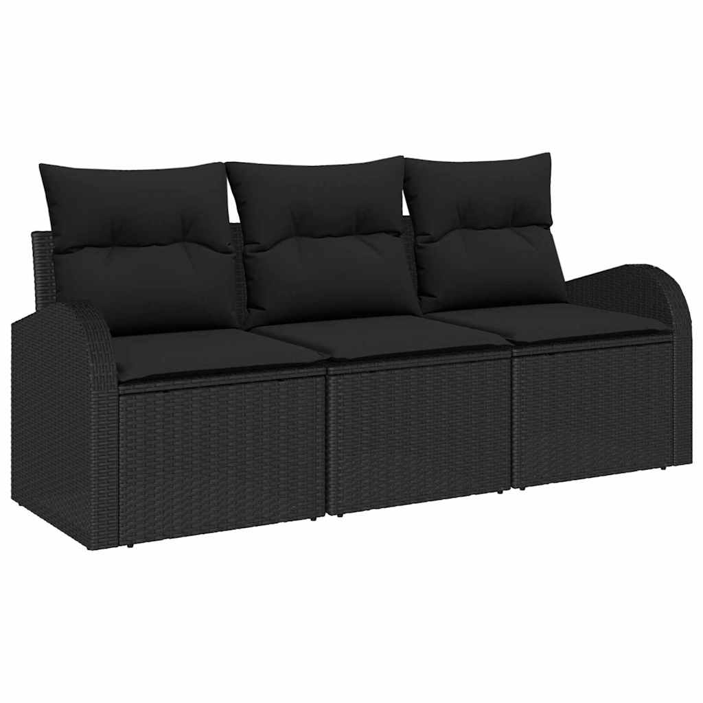 Kerti Kanapé Szett tárolóval 3 pcs Fekete Poli rattan