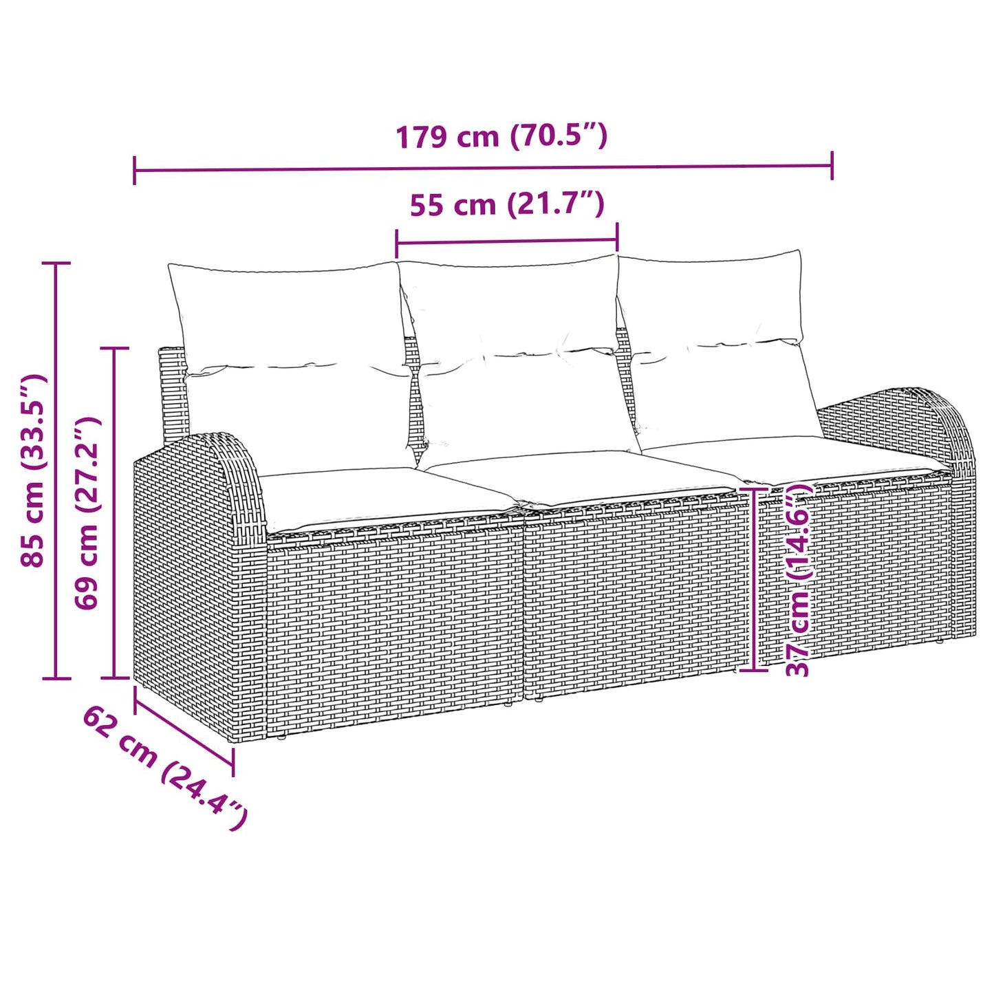 Kerti Kanapé Szett tárolóval 3 pcs Barna és piros Poli rattan