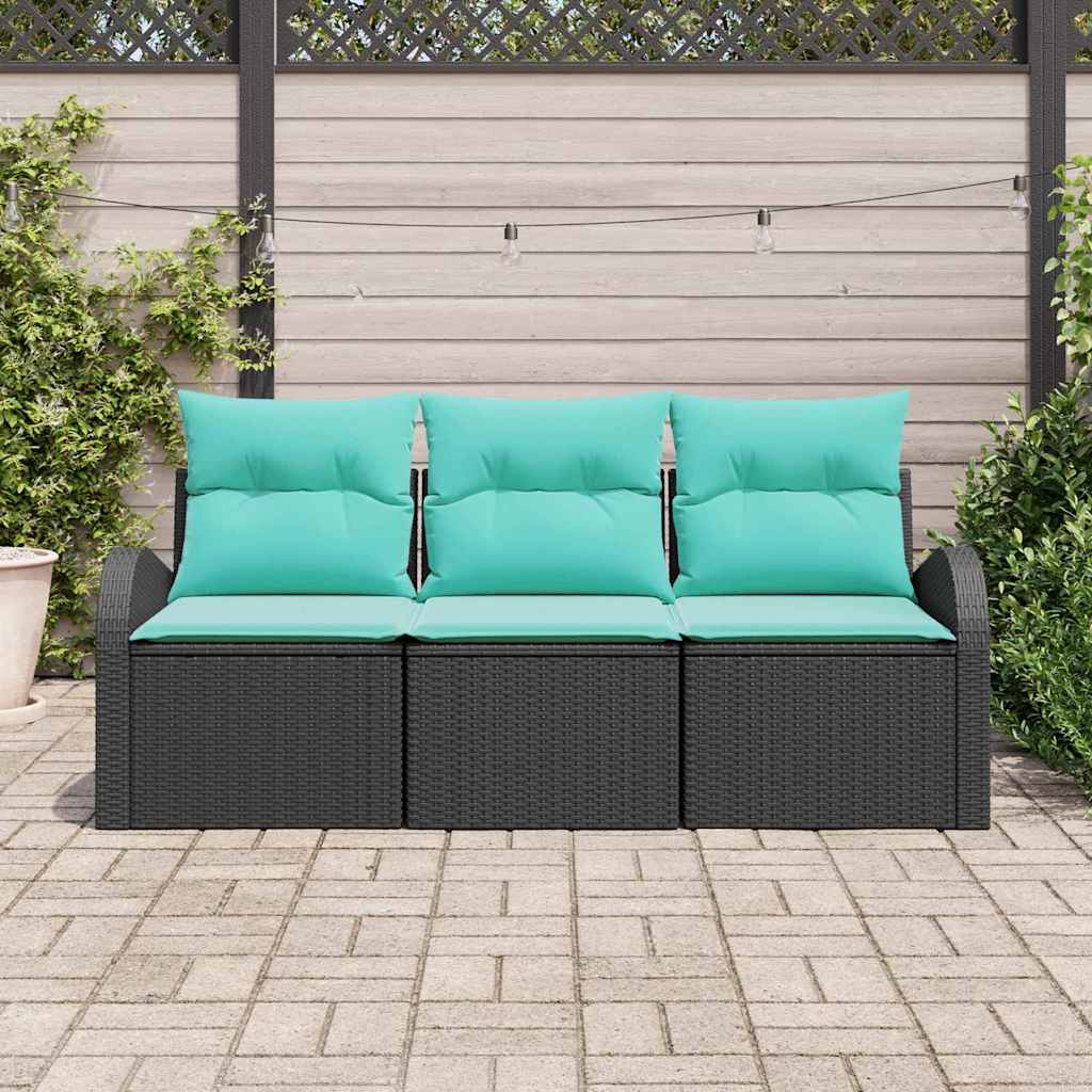 Kerti Kanapé Szett tárolóval 3 pcs Fekete és türkiz Poli rattan