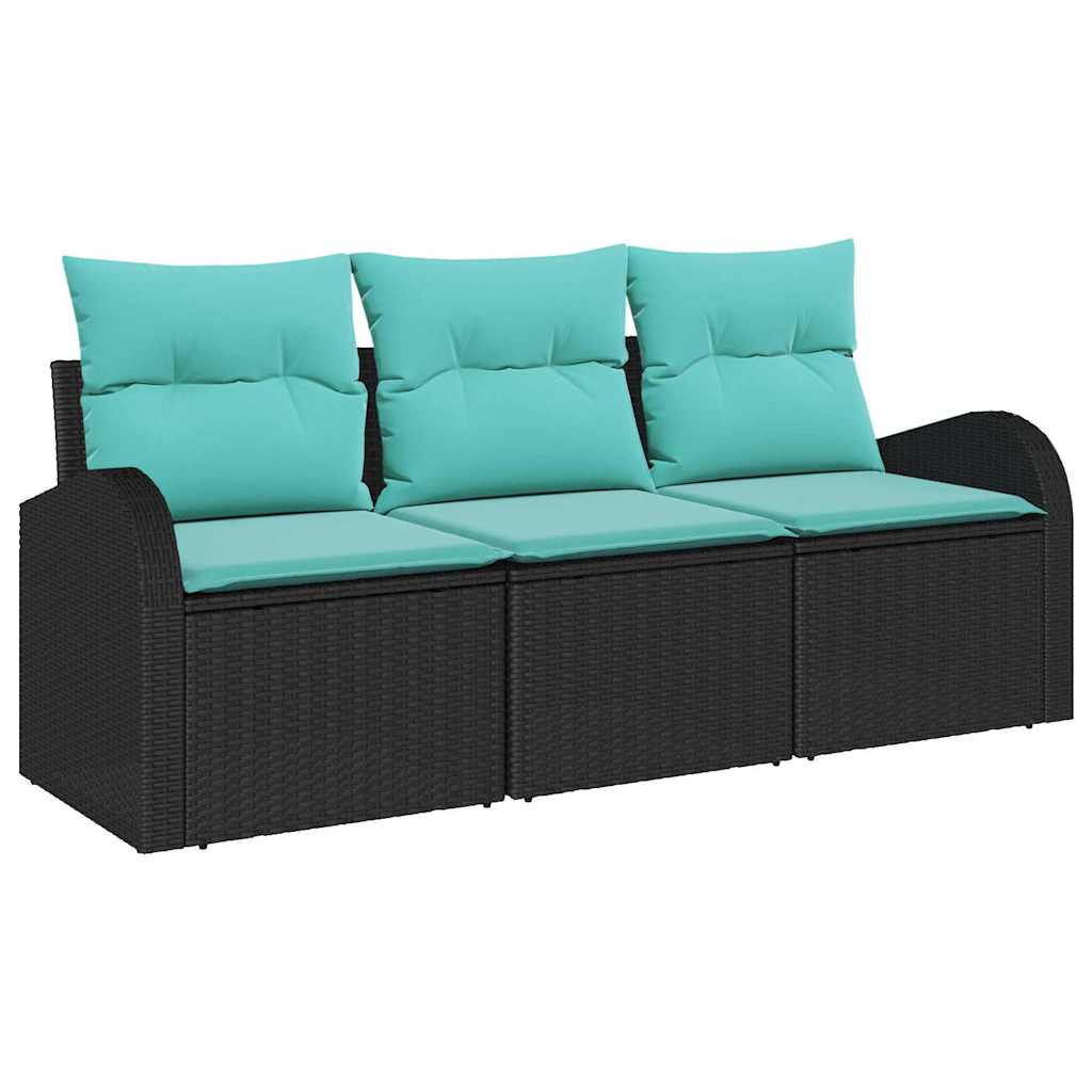 Kerti Kanapé Szett tárolóval 3 pcs Fekete és türkiz Poli rattan