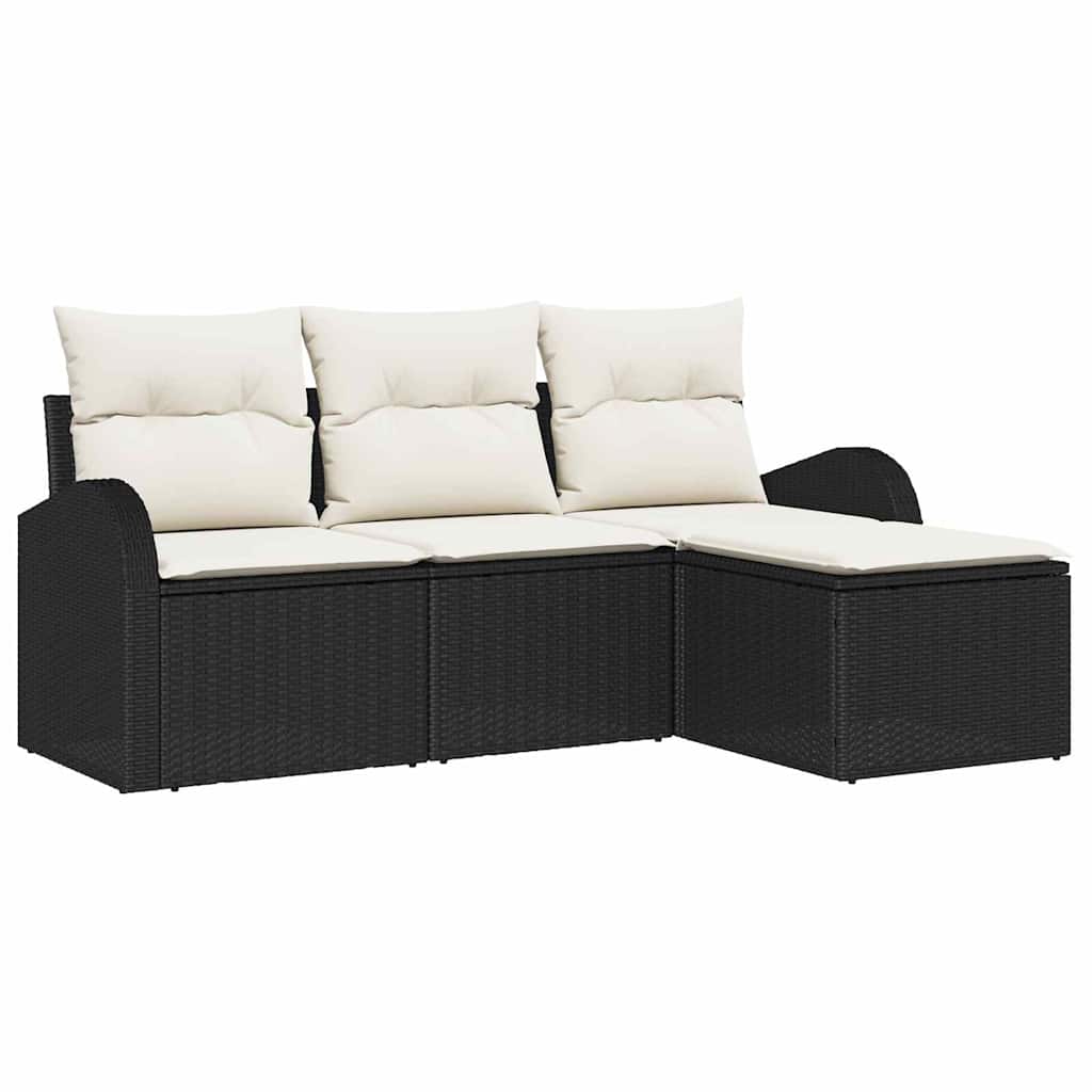 Kanapé Szett párnával 4 pcs Fekete és Fehér polirattan