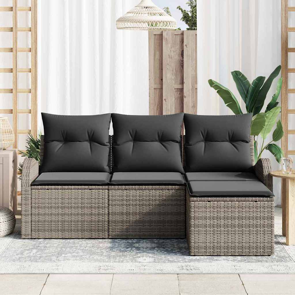 Kanapé Szett párnával tárolóval 4 pcs Szürke polirattan