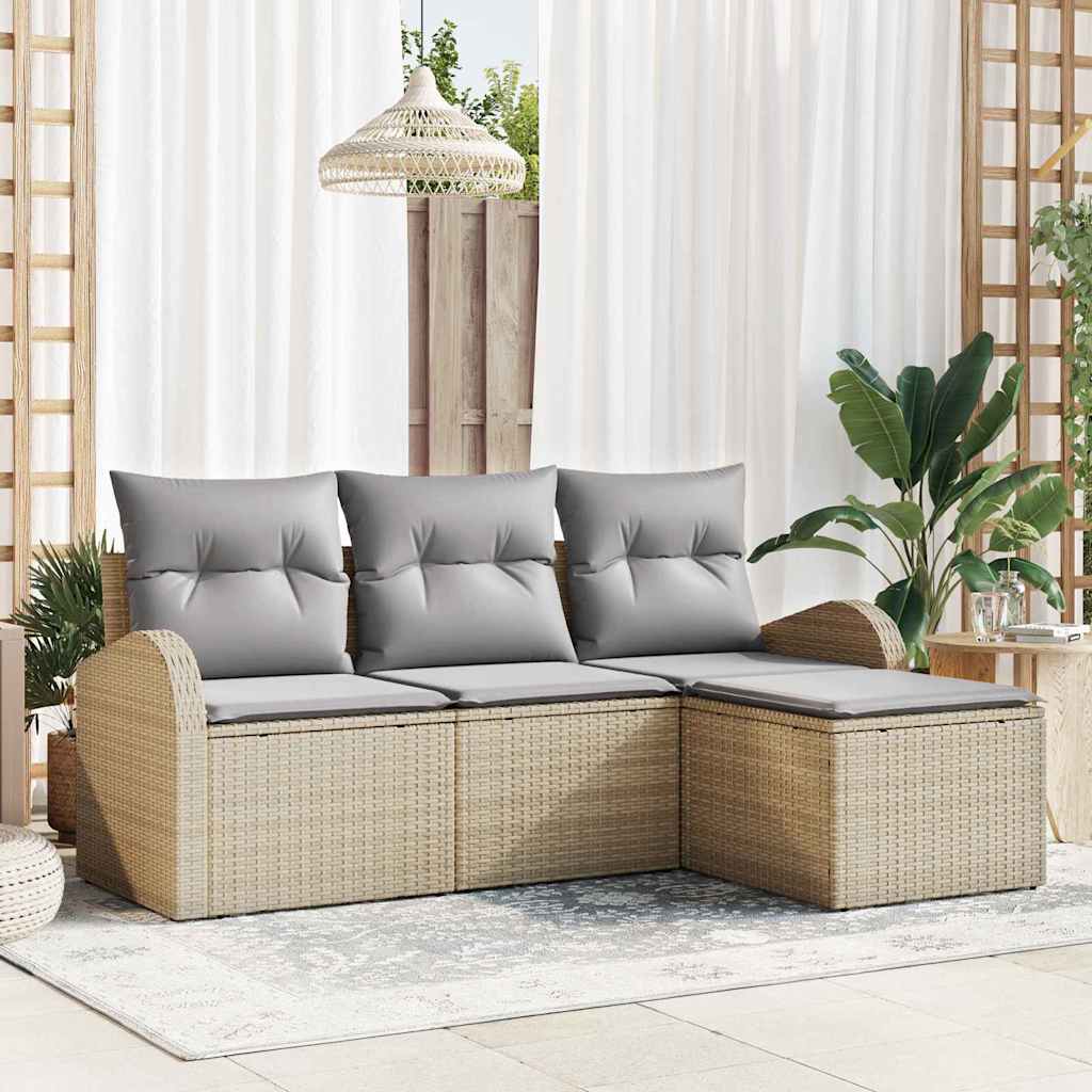 Kanapé Szett párnával 4 pcs Beige és Világosszürke polirattan