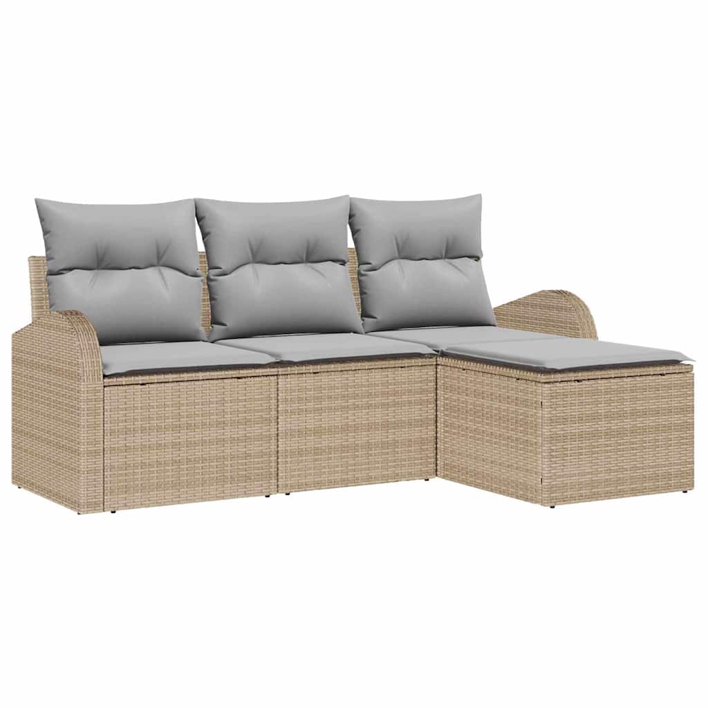 Kanapé Szett párnával 4 pcs Beige és Világosszürke polirattan