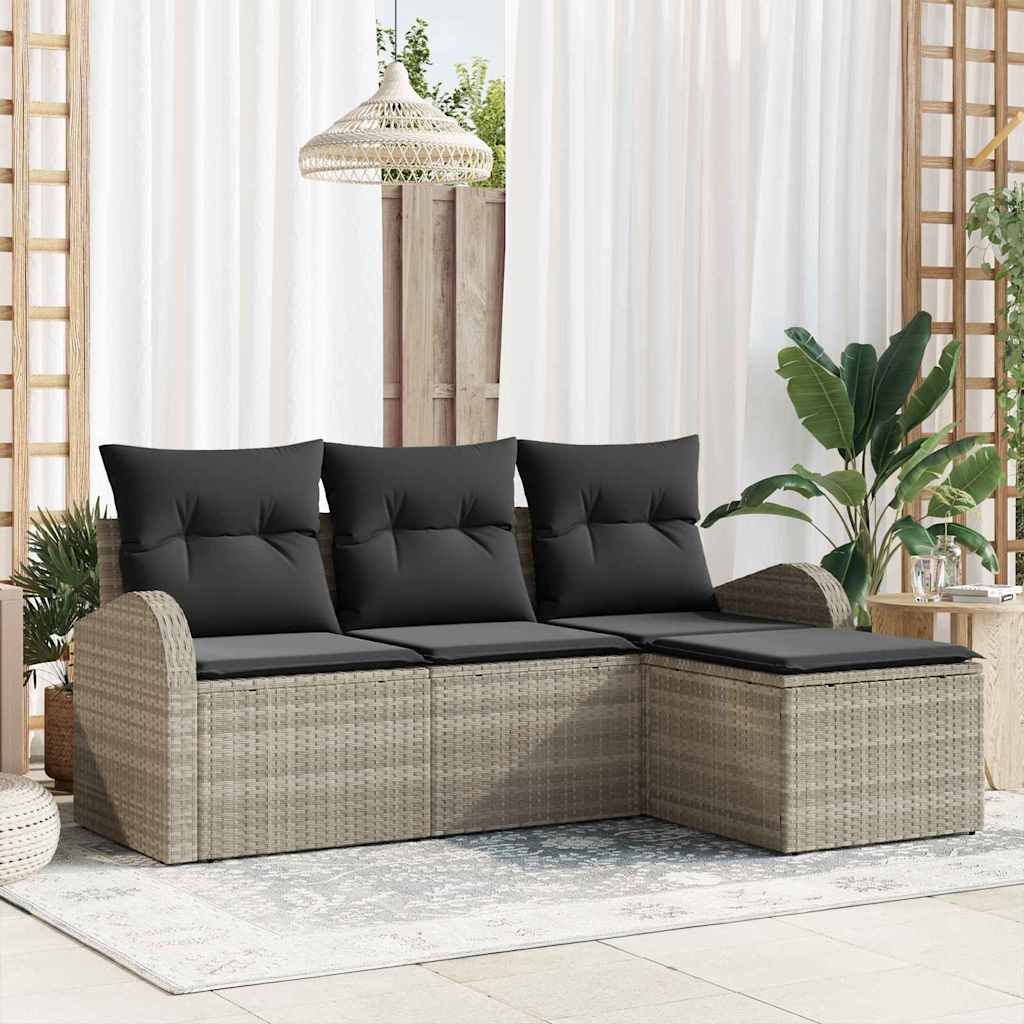 Kanapé Szett párnával tárolóval 4 pcs Világosszürke polirattan