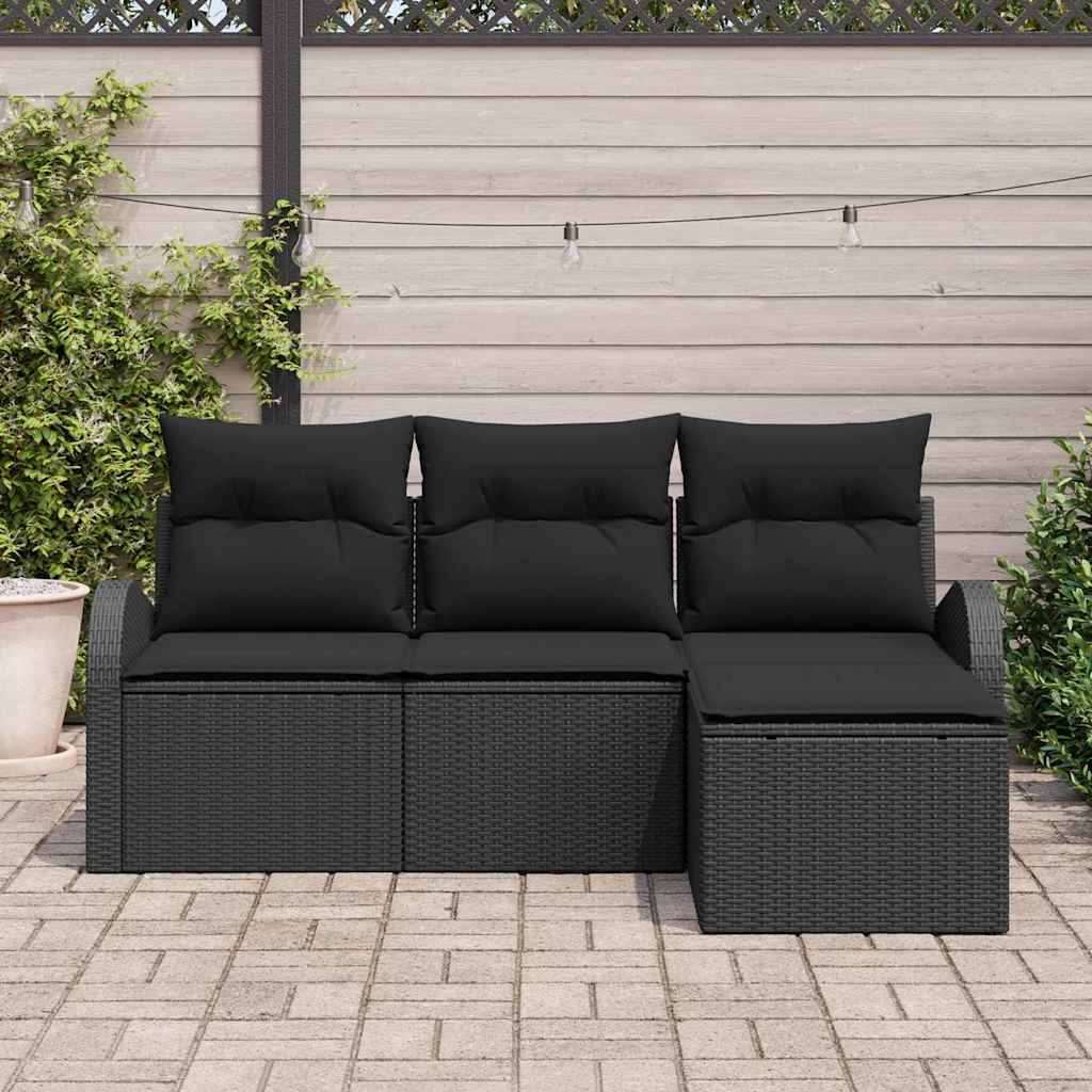 Kanapé Szett párnával tárolóval 4 pcs Fekete polirattan