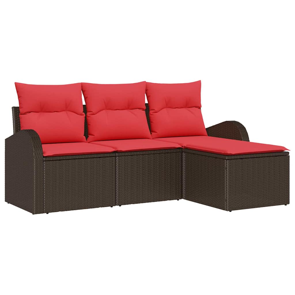 Kanapé Szett párnával tárolóval 4 pcs Barna és Piros polirattan