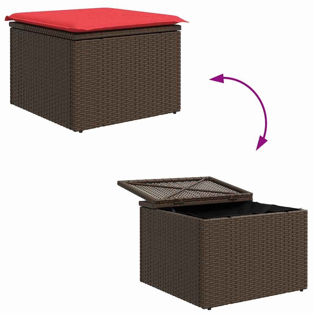 Kanapé Szett párnával tárolóval 4 pcs Barna és Piros polirattan
