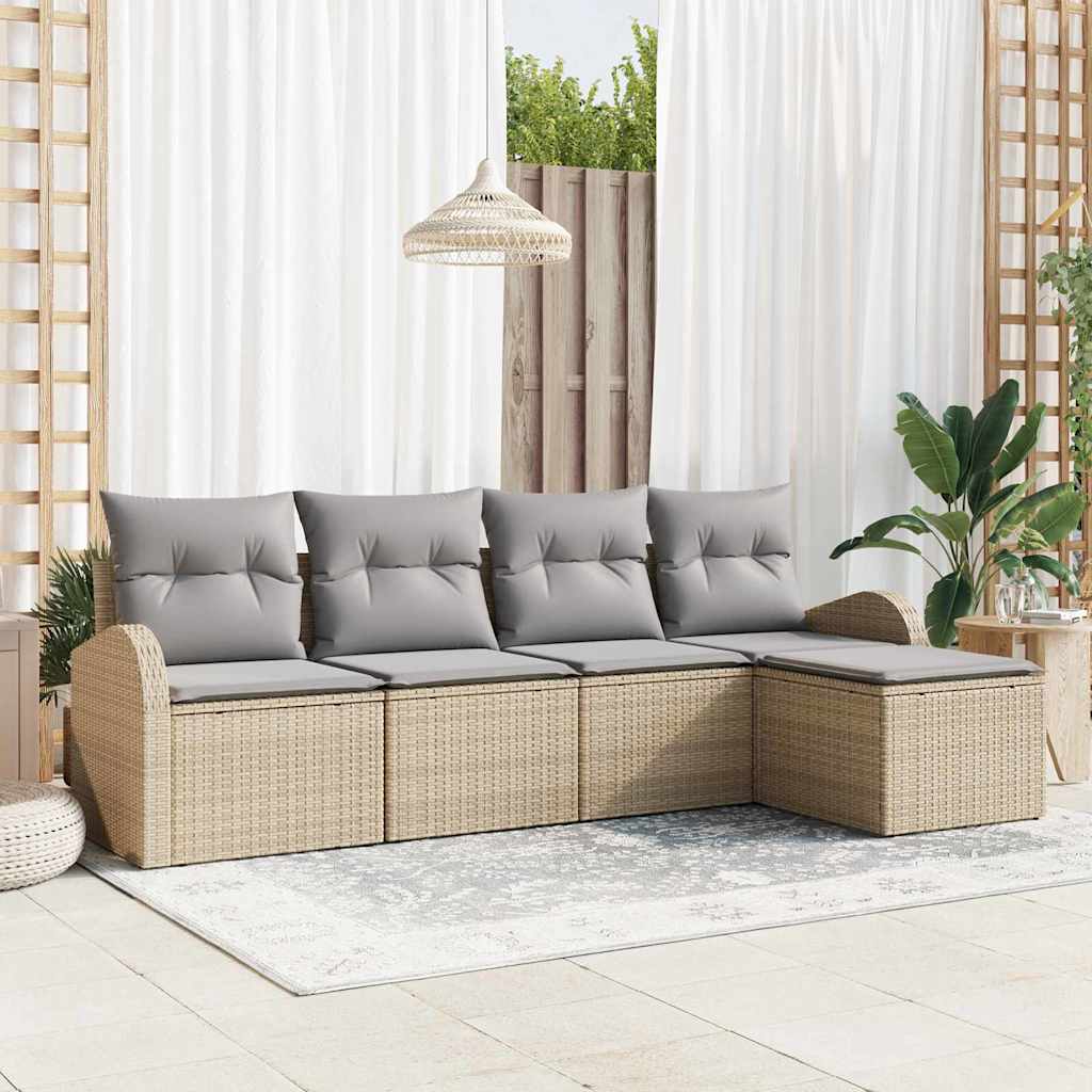 Kanapé Szett párnával 5 pcs Beige és Világosszürke polirattan