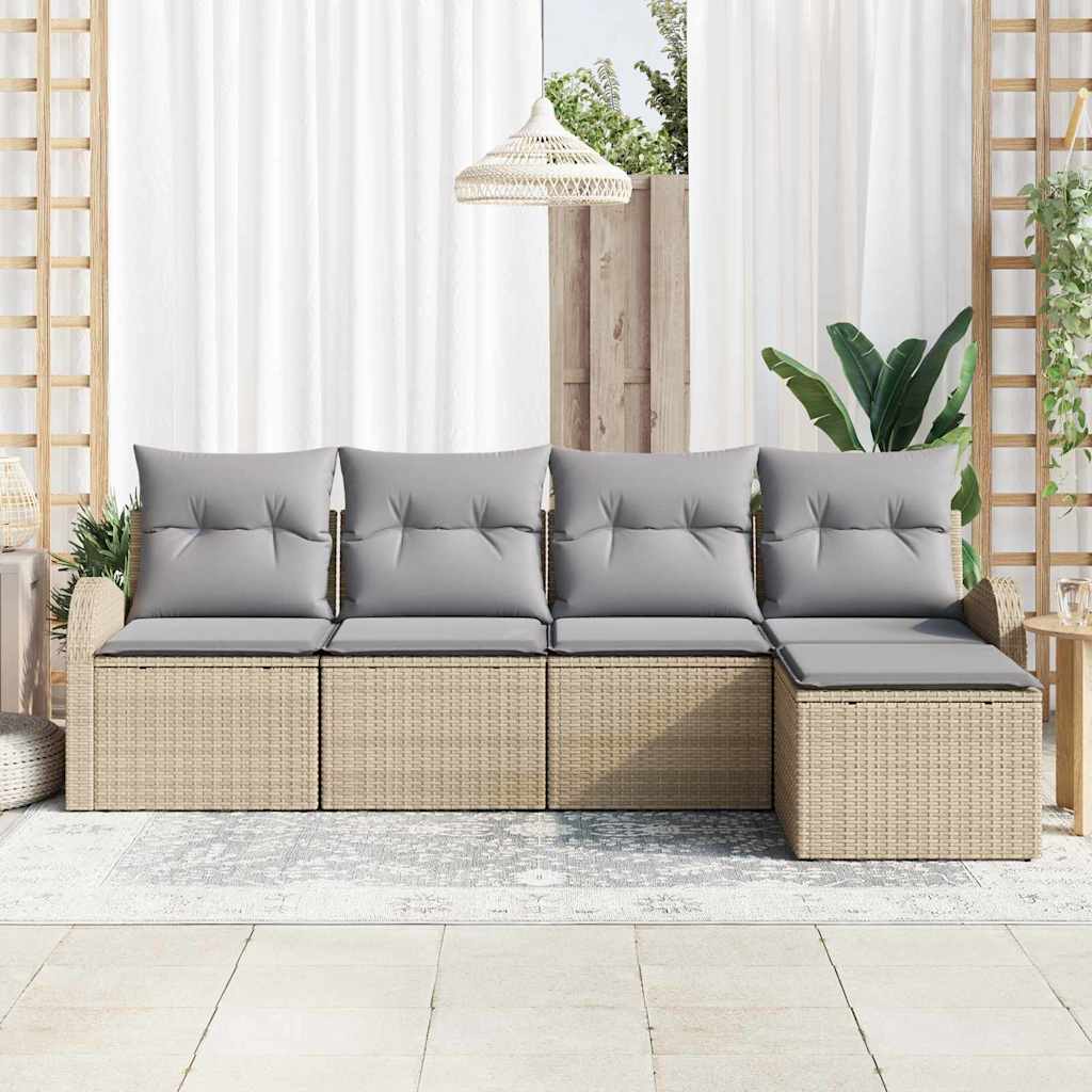 Kanapé Szett párnával 5 pcs Beige és Világosszürke polirattan