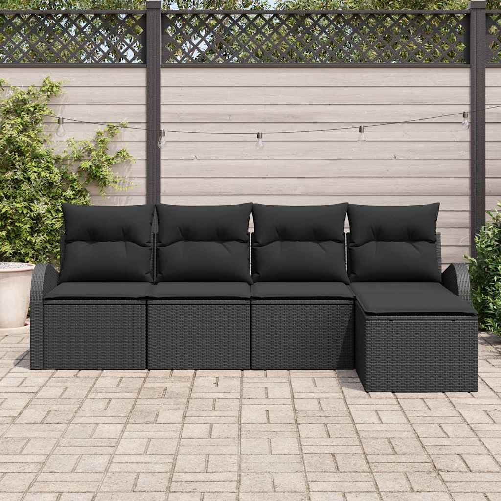 Kanapé Szett párnával tárolóval 5 pcs Fekete polirattan