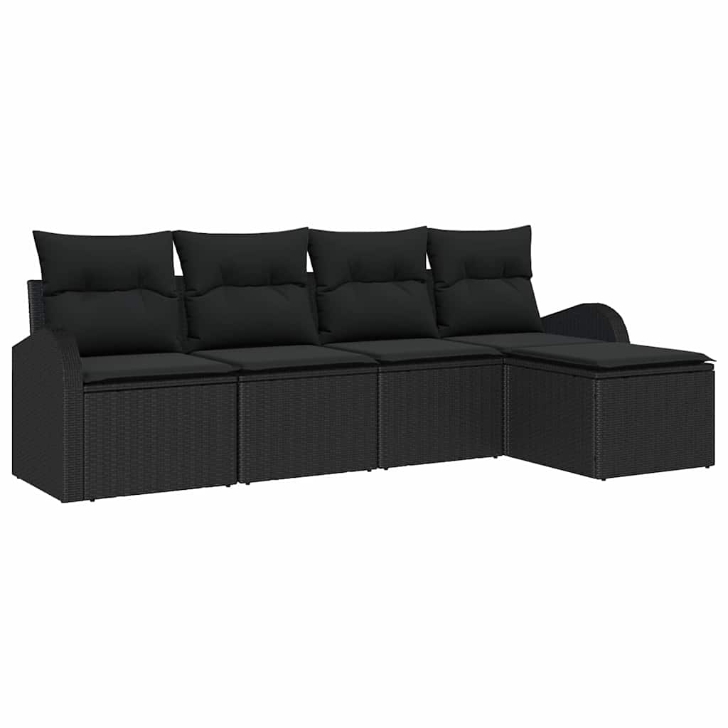 Kanapé Szett párnával tárolóval 5 pcs Fekete polirattan
