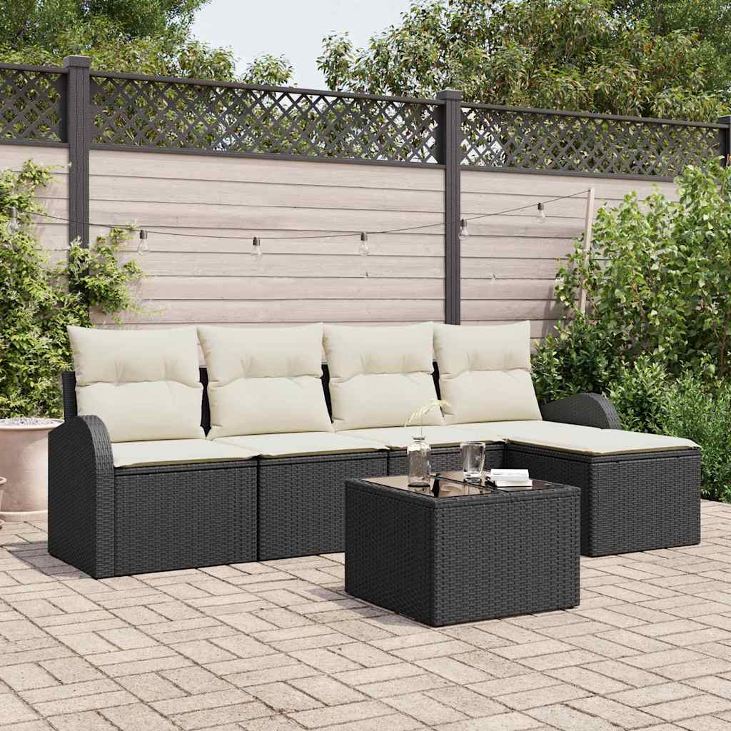 Kanapé Szett párnával 6 pcs Fekete és Fehér polirattan