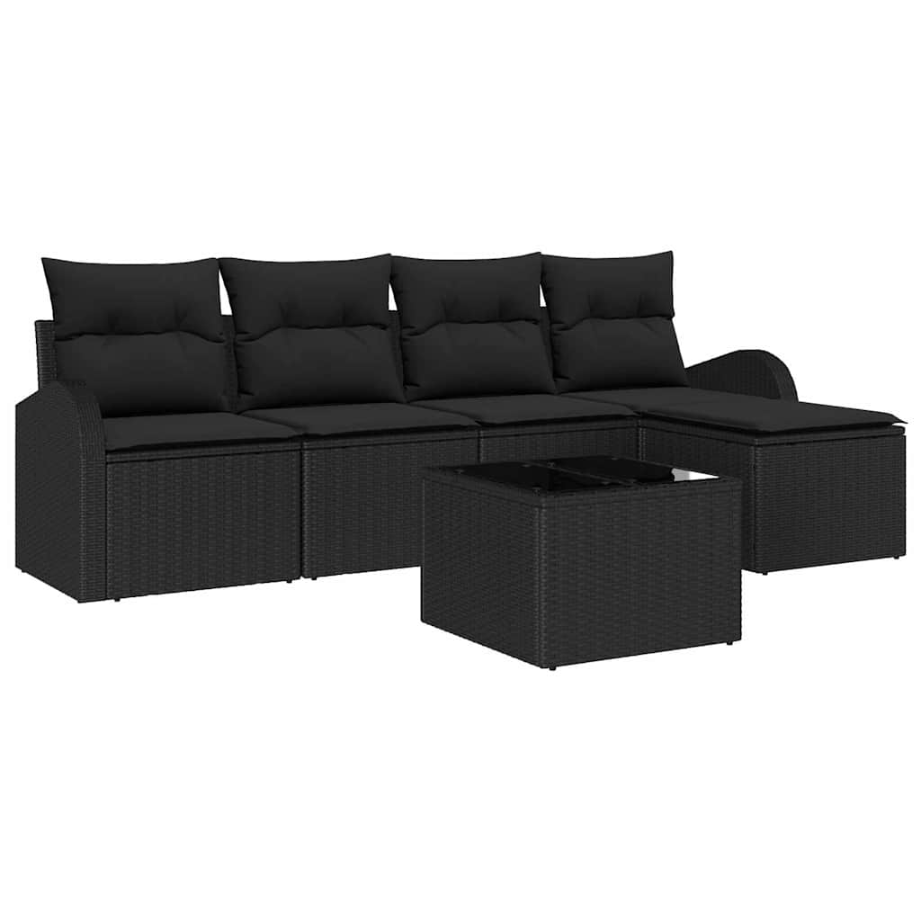 Kanapé Szett párnával tárolóval 6 pcs Fekete polirattan