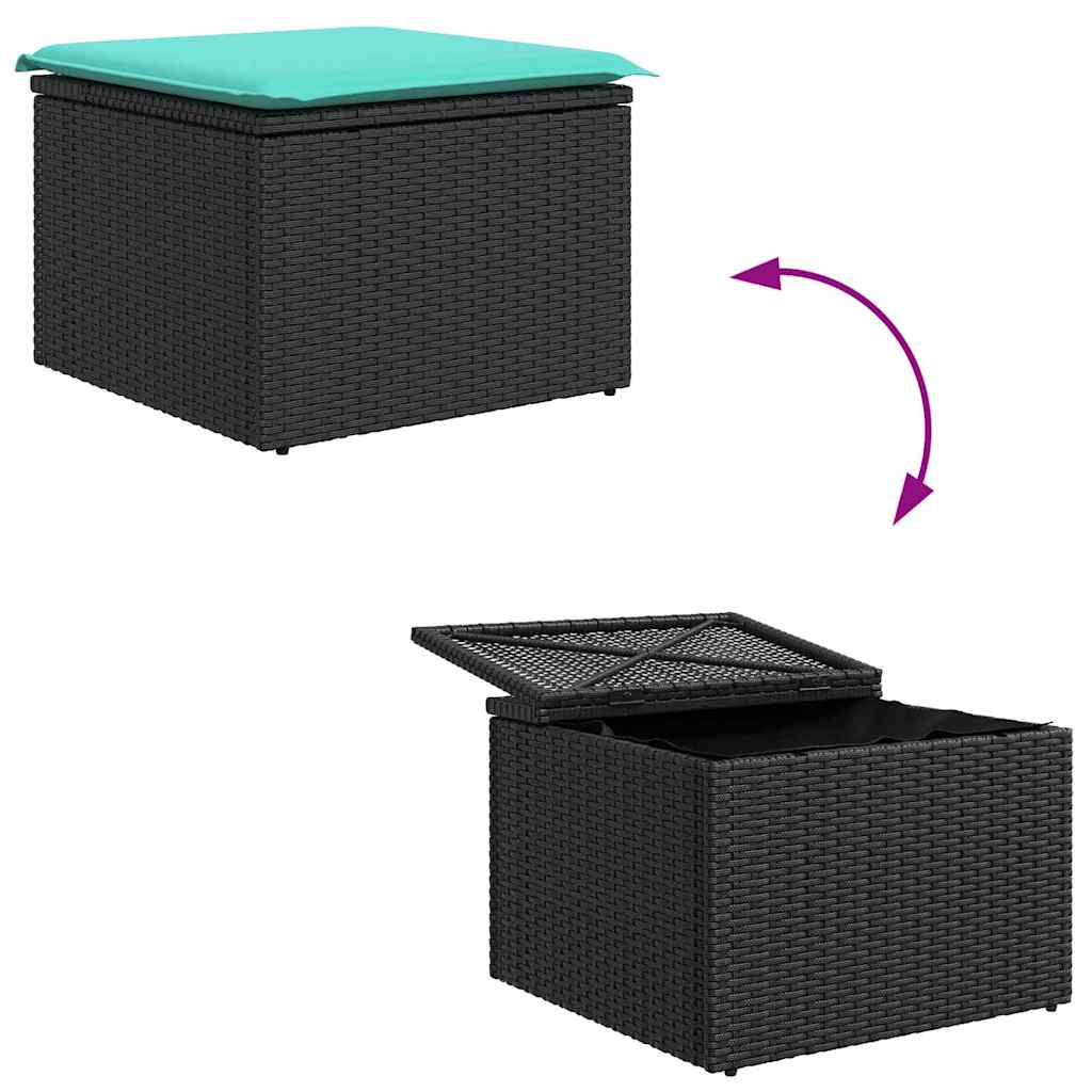 Kanapé Szett párnával 6 pcs Fekete és Türkiz polirattan