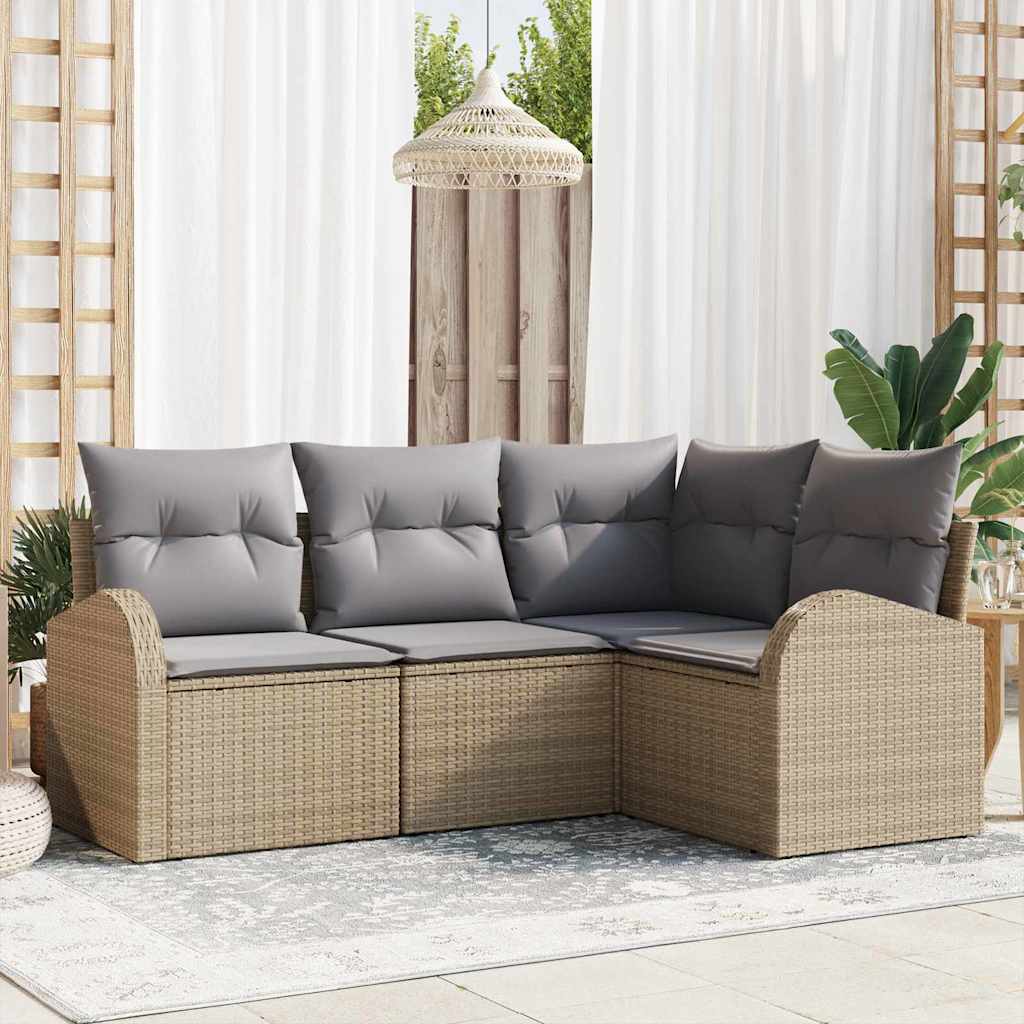 Kerti Kanapé Szett 4 pcs Beige és Világosszürke polirattan