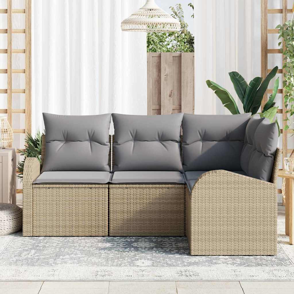 Kerti Kanapé Szett 4 pcs Beige és Világosszürke polirattan