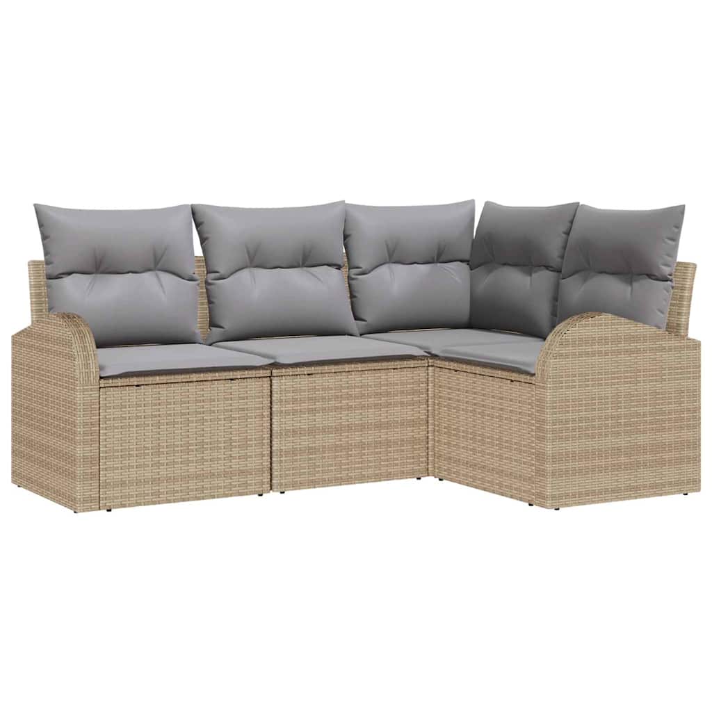 Kerti Kanapé Szett 4 pcs Beige és Világosszürke polirattan