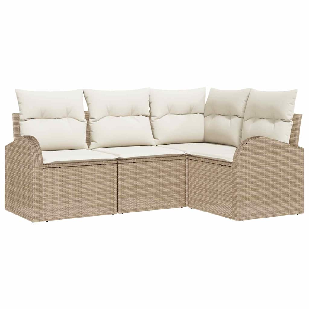 Kerti Kanapé Szett párnával 4 pcs Beige és Fehér polirattan