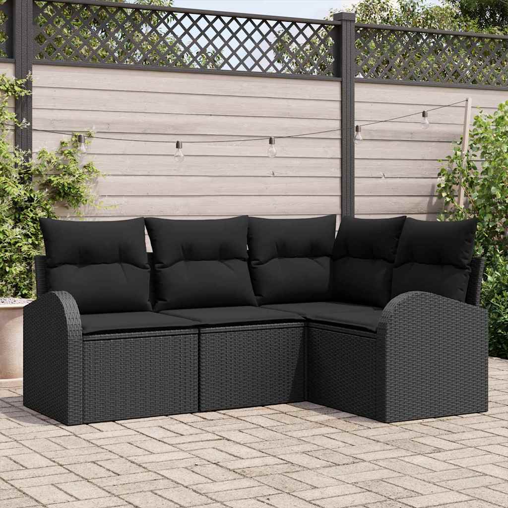 Kerti Kanapé Szett párnával tárolóval 4 pcs Fekete polirattan