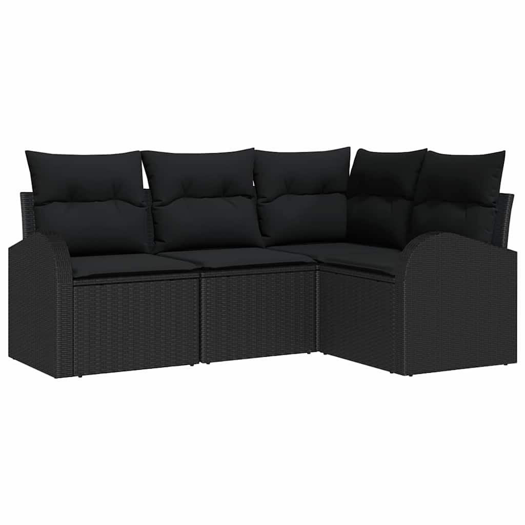 Kerti Kanapé Szett párnával tárolóval 4 pcs Fekete polirattan