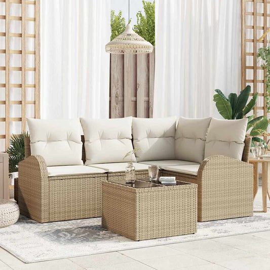Kerti Kanapé Szett párnával 5 pcs Beige és Fehér polirattan