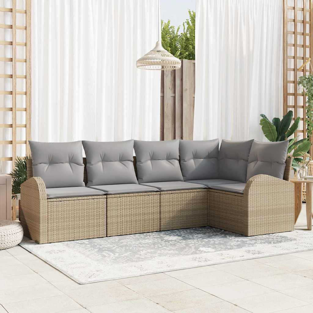 Kerti Kanapé Szett 5 pcs Beige és Világosszürke polirattan