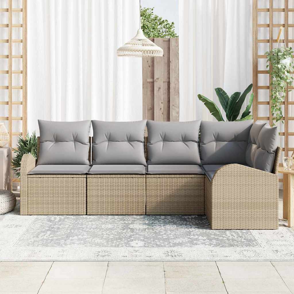 Kerti Kanapé Szett 5 pcs Beige és Világosszürke polirattan