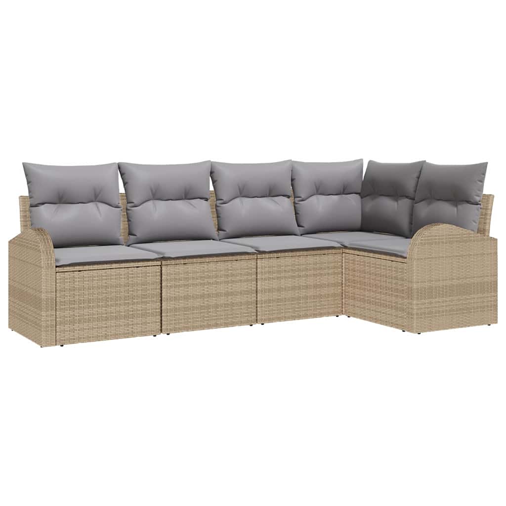 Kerti Kanapé Szett 5 pcs Beige és Világosszürke polirattan